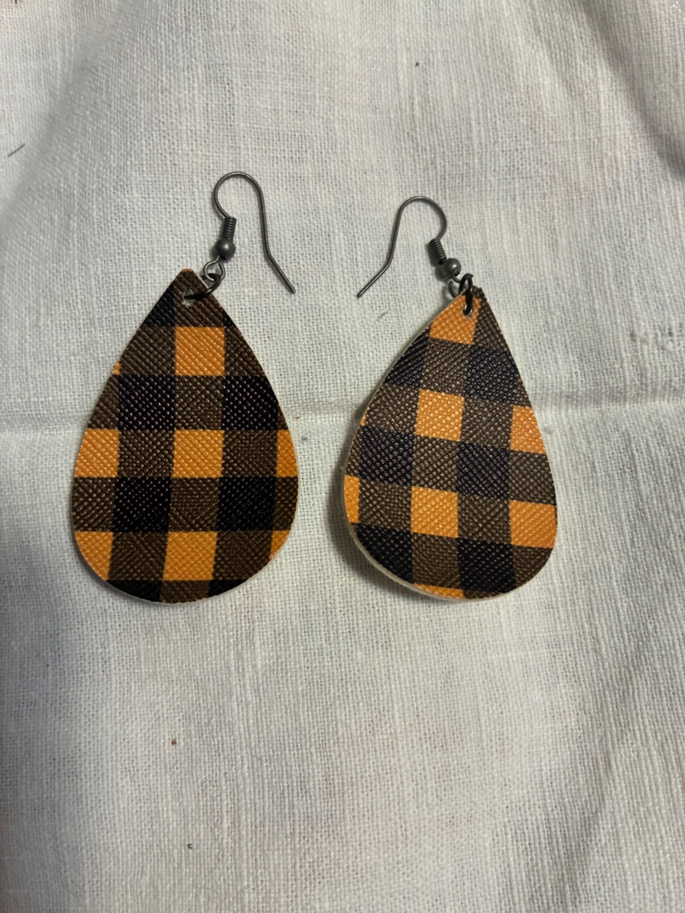 Plaid Teardrop Dangle Earrings Fall Orange & Black